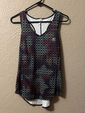 Fila Women's Black Tank Top with Multicolor Geometric Print